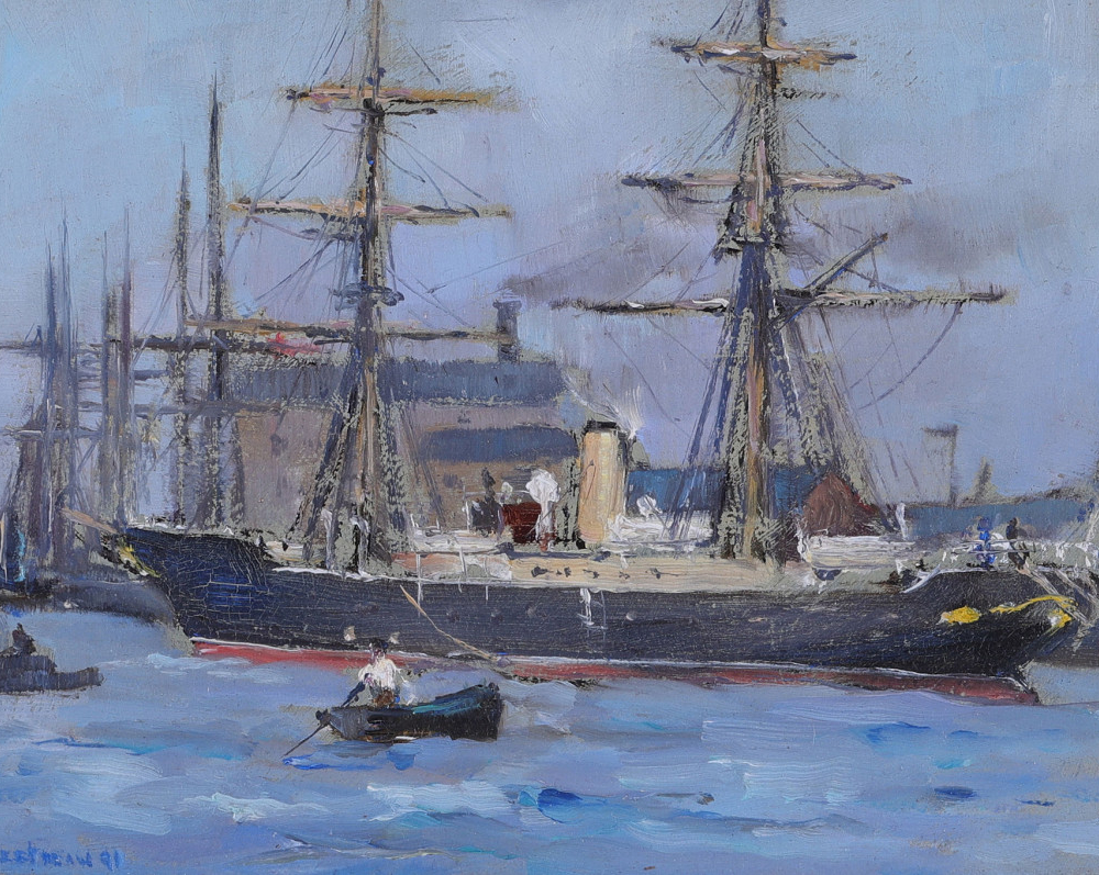 Bertram Priestman oil painting A Traditional Steamer buy modern British Impressionist marine art online