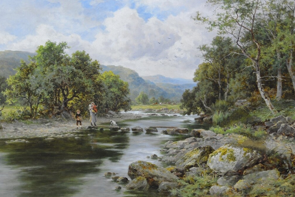 Henry H Parker The Stepping Stones buy Victorian art online oil paintings