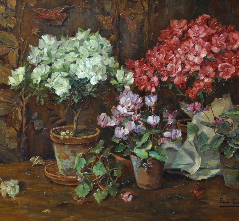 Paula Evrard painting flowers buy European Impressionist art online