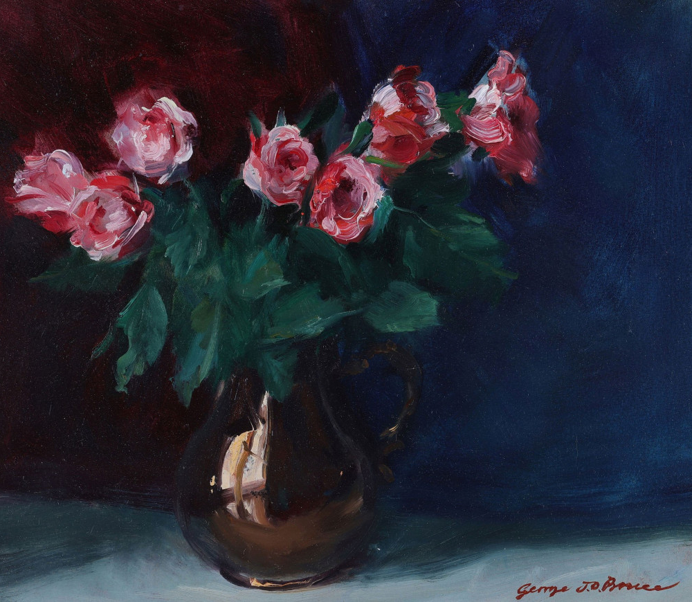 George Bruce Pink Roses in Lustre buy impressionist art online still life flowers