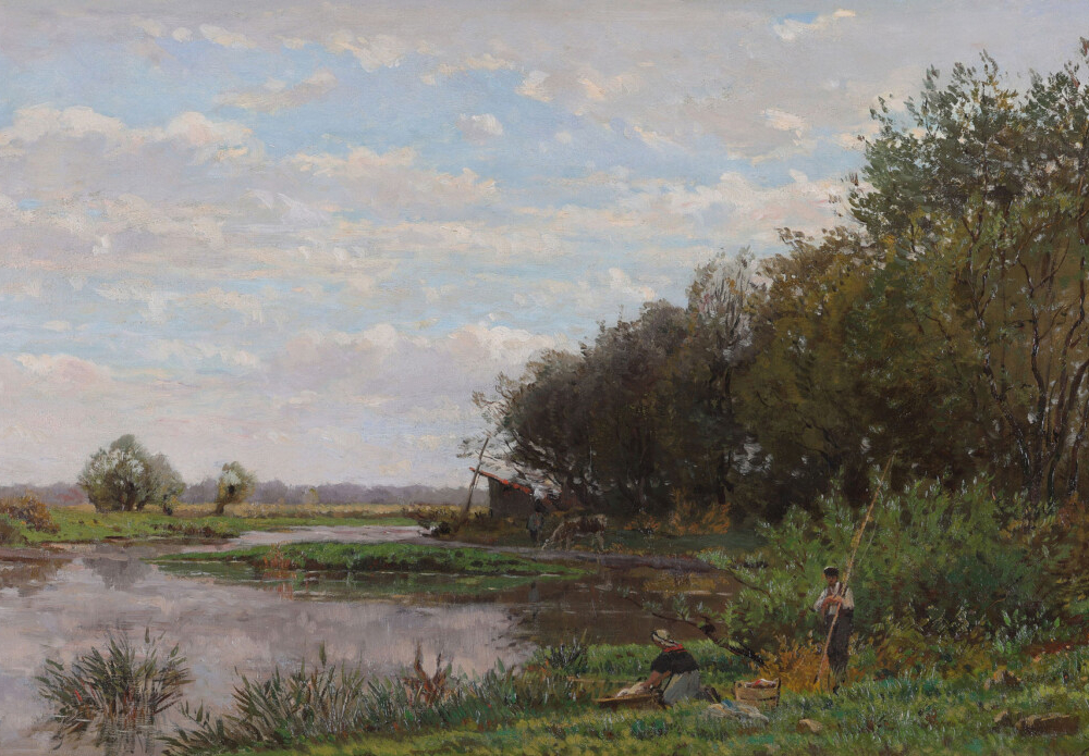 buy European fine art online Edmond Petitjean Fishing by the River